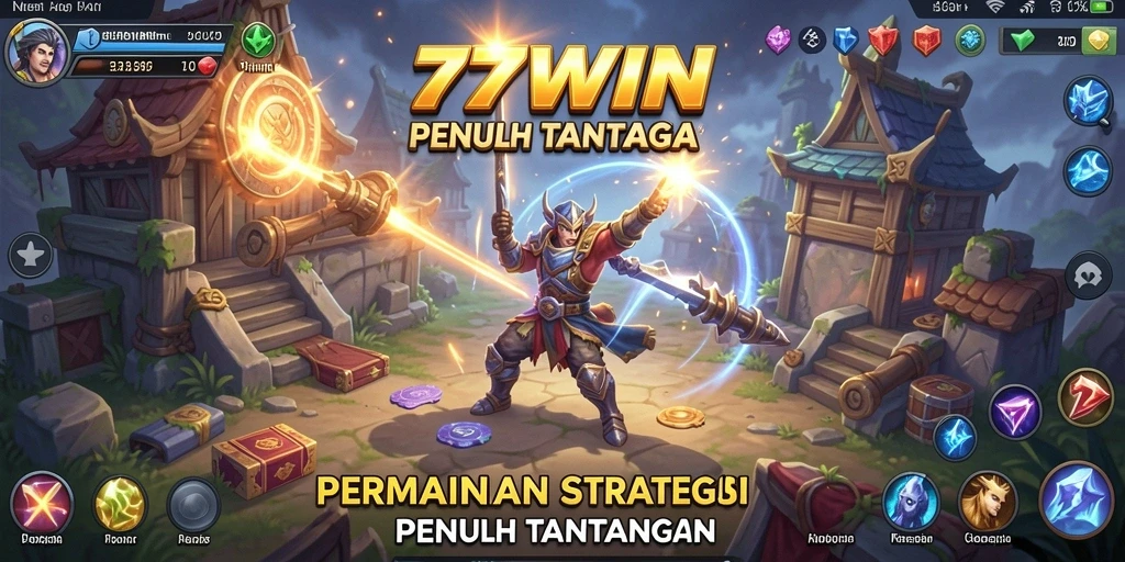 Tangkapan layar gameplay 77WIN yang menggambarkan pertempuran strategi yang intens.