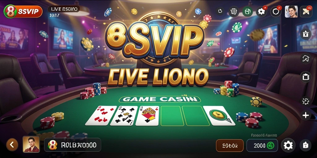 Screenshot gameplay langsung 8SVIP dengan dealer dan pemain.