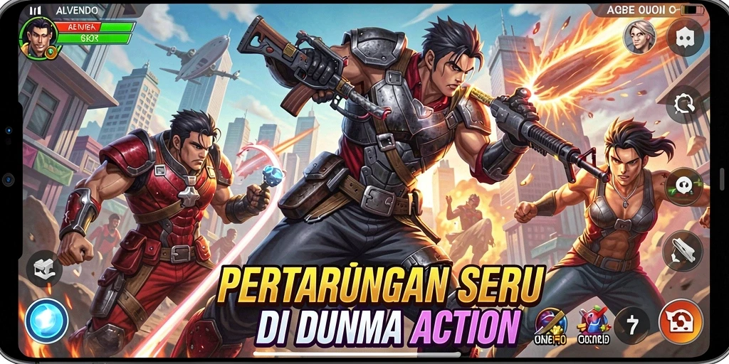 Screenshot gameplay ALVENDO menunjukkan aksi pertarungan yang intens dan mendebarkan.