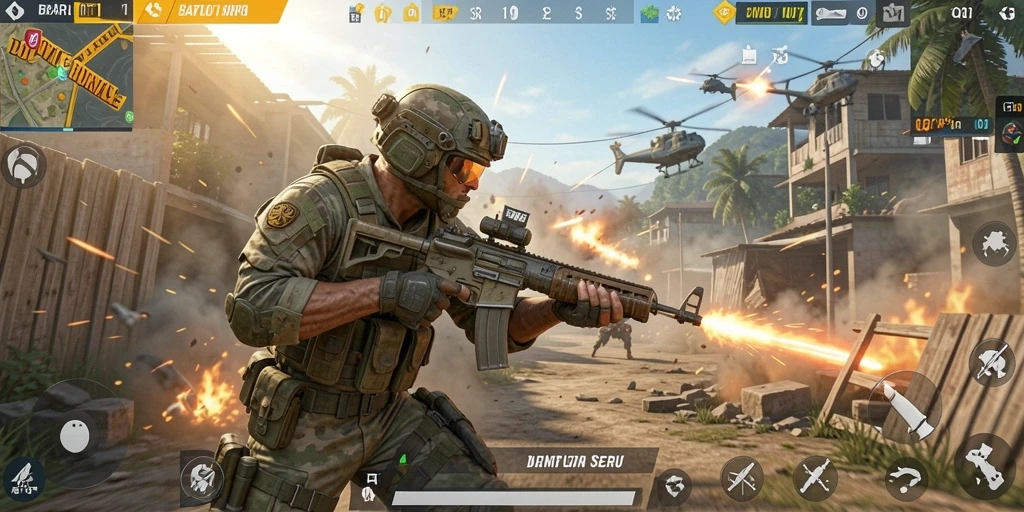 Tangkapan layar menunjukkan aksi intens dari gameplay Battle Royale.