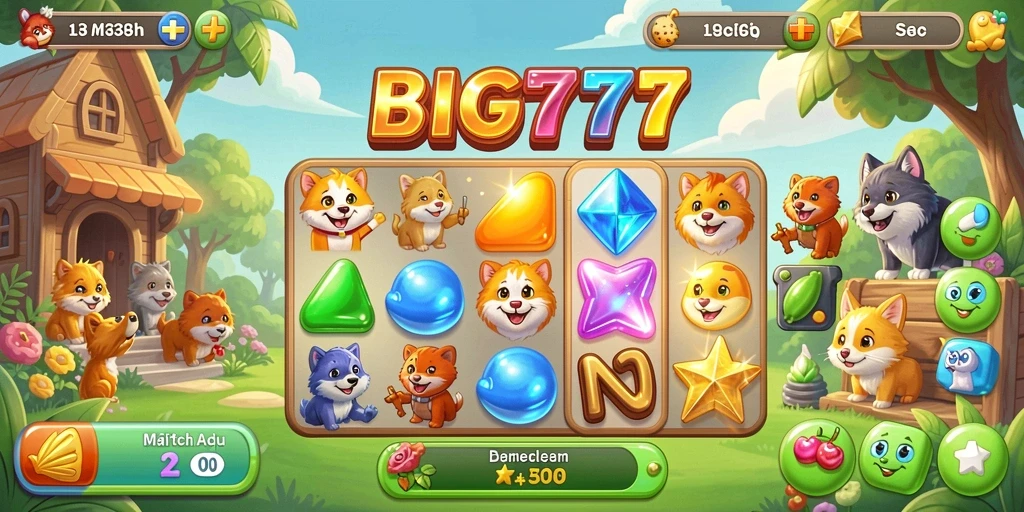 Skrinsut gameplay BIG777 dengan kombinasi warna-warni yang menantang.