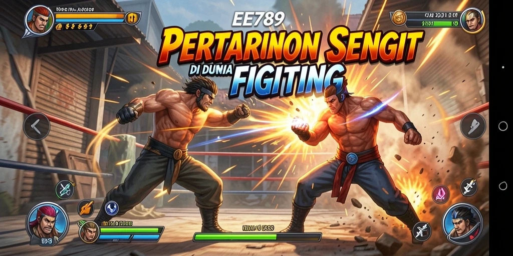 Tangkapan layar gameplay EE789 menampilkan pertarungan yang intens dan karakter yang berwarna.