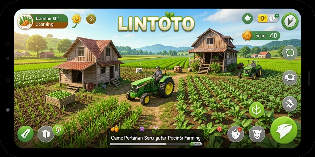 Tampilan screenshot gameplay <strong>LINITOTO</strong> yang menampilkan aktivitas bertani yang menyenangkan.