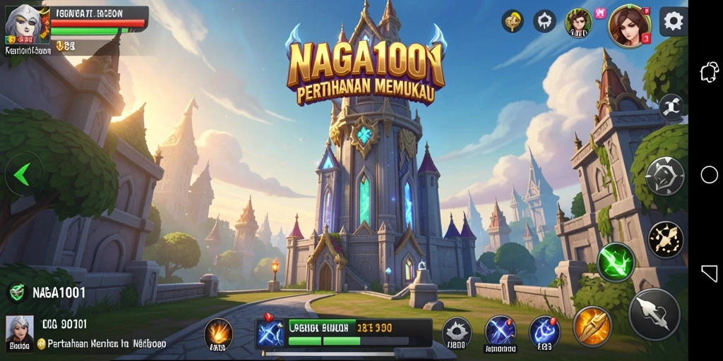 Screenshot gameplay NAGA1001 menampilkan strategi menara pertahanan yang epik.