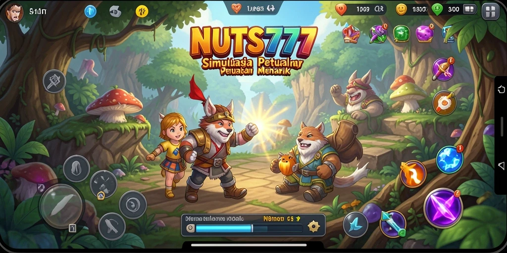 Tangkapan layar utama gameplay NUTS777 yang menampilkan petualangan simulator yang dinamis.