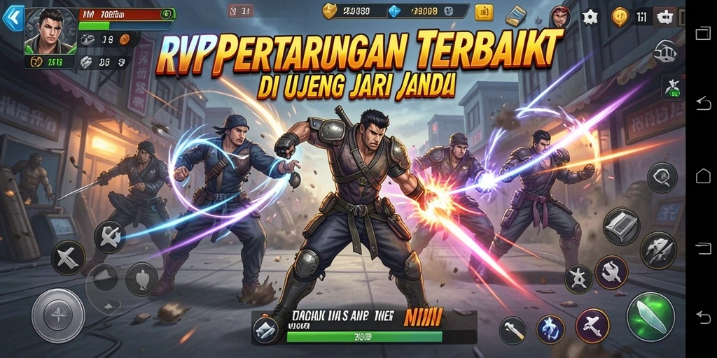 Tampilan screenshot RVIP3 dengan aksi pertarungan intens dan karakter yang beragam.