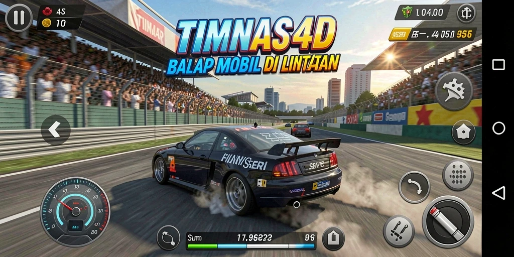 Screenshot gameplay <strong>TIMNAS4D</strong> menampilkan mobil balap di lintasan menantang.