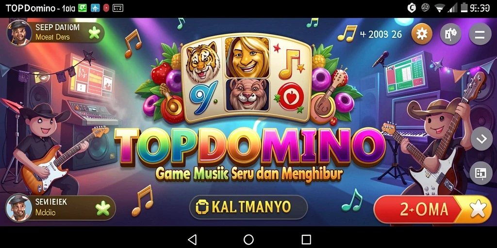 Screenshot gameplay dari TOPDOMINO menampilkan interaksi musik yang seru.