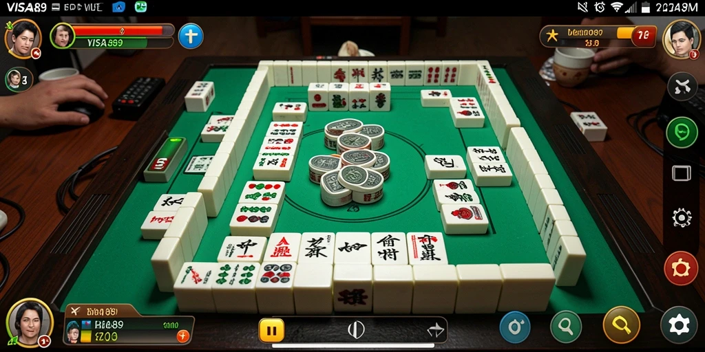 Tampilan gameplay menarik dari VISA89 dengan ubin Mahjong yang colorful.